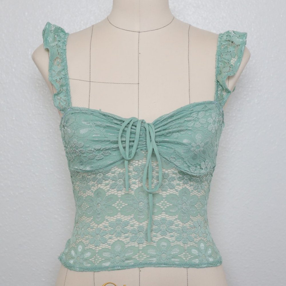 Lace Crop Top Green - Picture 1 of 4